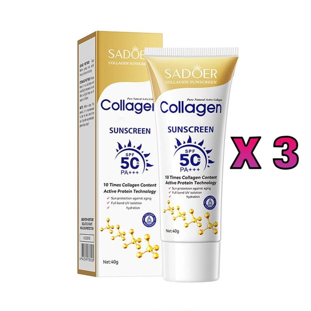 Protector solar de colágeno para cara y cuerpo SPF50 + protección solar aislamiento UV bloqueador solar de proteína activa cuidado de la piel no graso de larga duración 40g