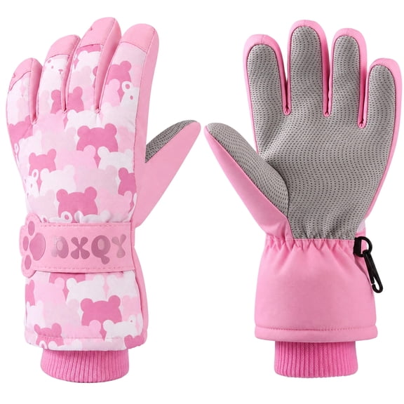 Bocaoying Kids Winter Snow Ski Gloves - Insulated Warm Gloves for Cold Weather Snowboard Gloves with Bright Colorful Pattern, Ideal Gift for Grils 2-4 & 4-8 Years