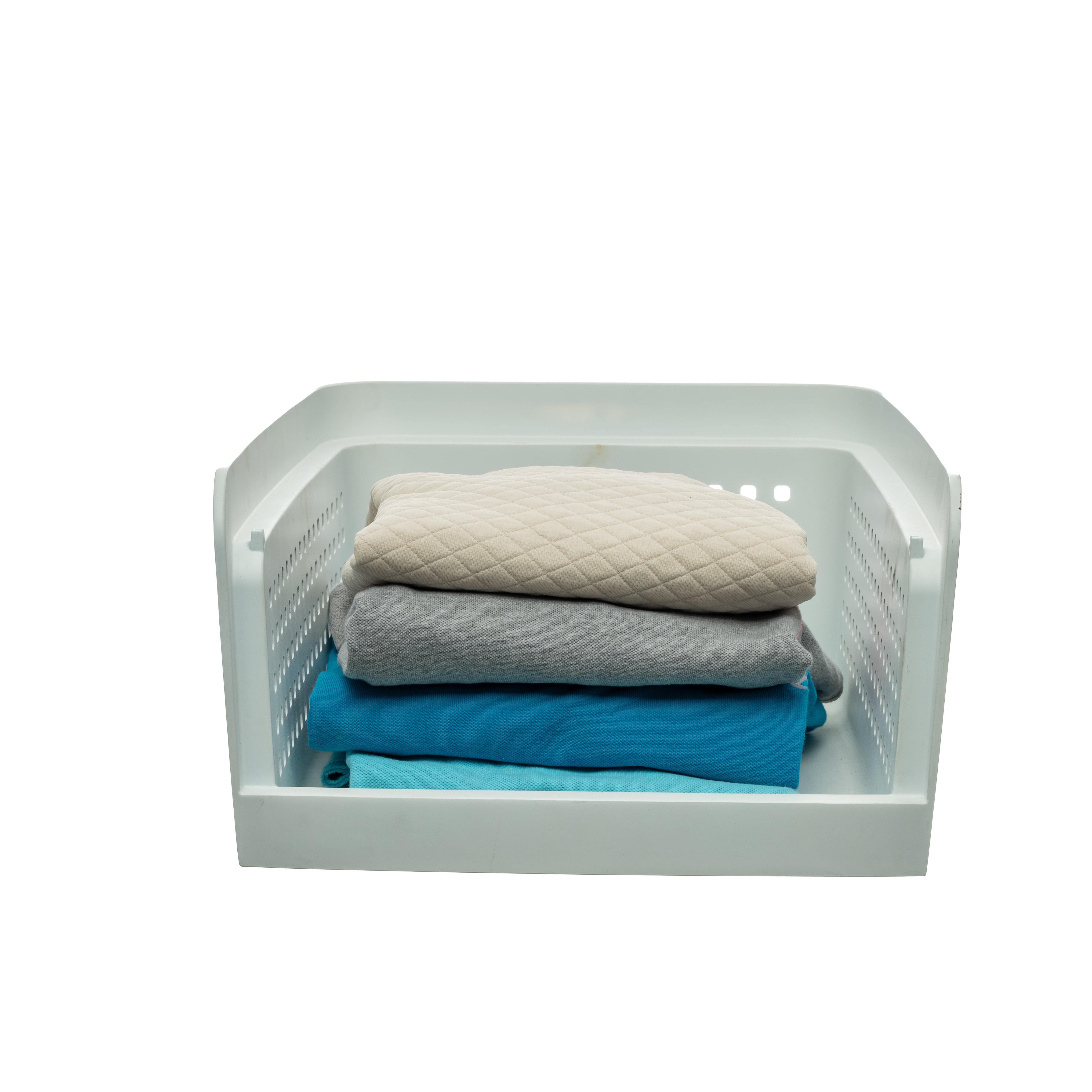 Mainstays Open-Front Stackable Closet Storage Organizer Bin with Breathable Holes, White Plastic
