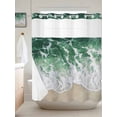 thumbnail image 2 of Sage Green No Hook Shower Curtain and Liner Set Ocean Wave Coastal Beach Seaside Scenery Abstract Shower Curtains with Snap-in Liner & See Through Top Window Hotel Style for Bathroom Decor 72x72 Inch, 2 of 8