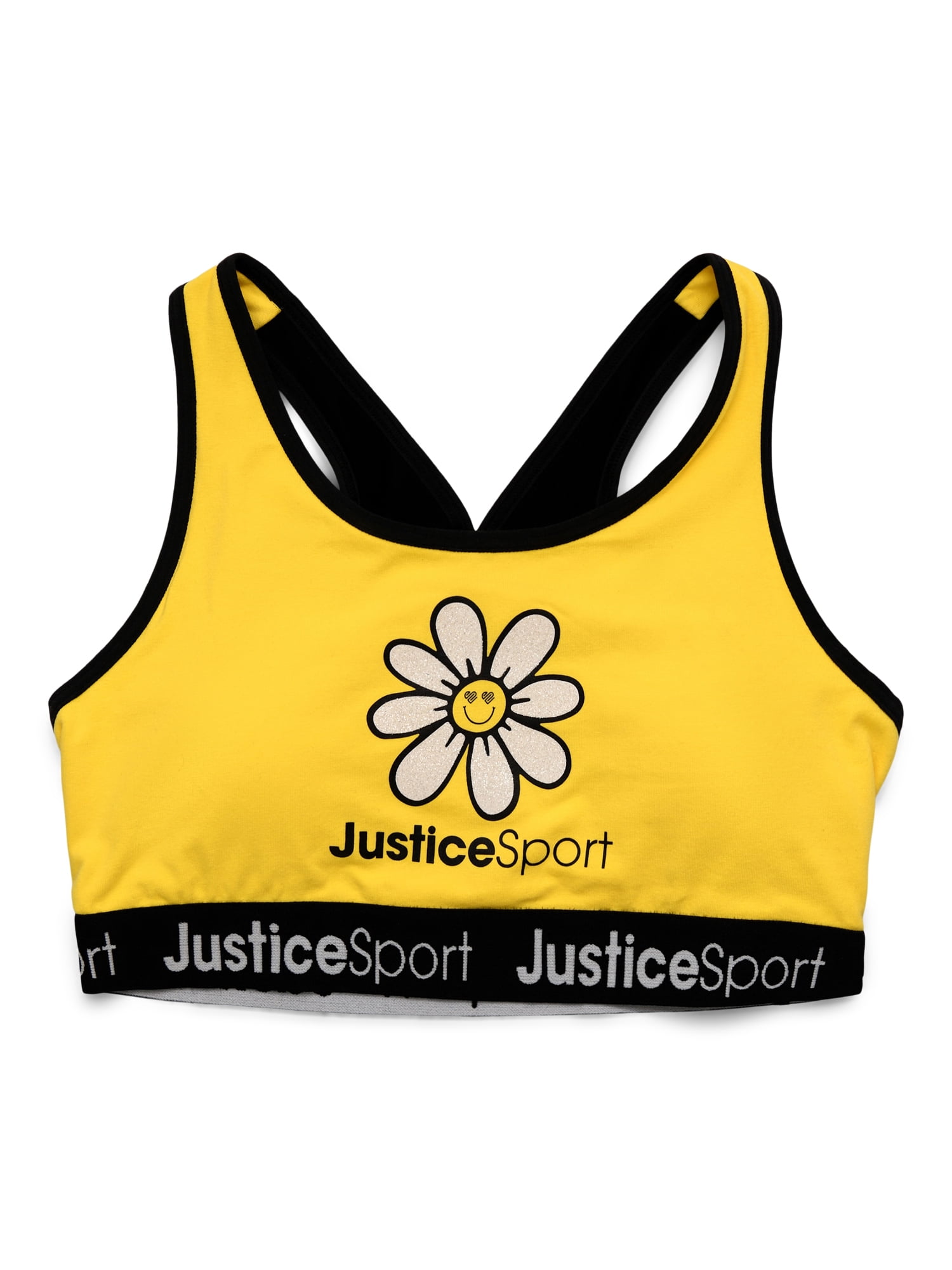 justice girls sports bra size 28 white with neon lepord print