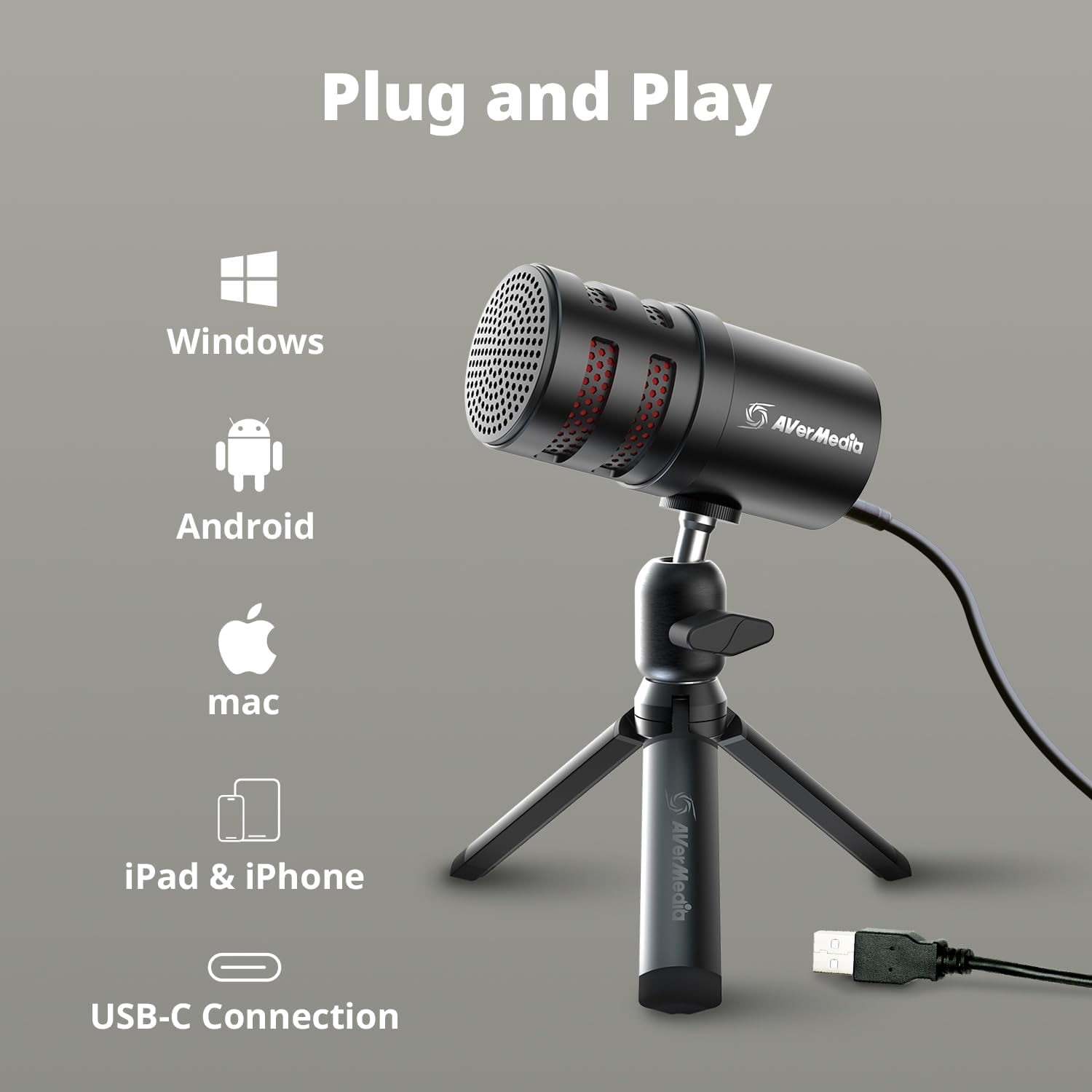 VERSATIgo AM310G2 USB Microphone for Streaming, Podcasting, Gaming with Cardioid Polar Pattern, Tripod Stand, Headphone Output, Mute Button, All Metal Design