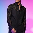 thumbnail image 2 of Miluxas Men's Lace See Through Shirts Blouse Long Sleeve Button Down Fishnet Sheer Shirts Black 16-18(XL), 2 of 6