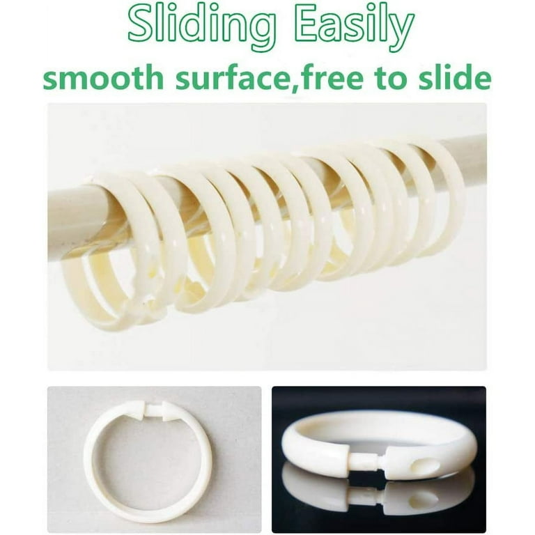 24PCS Plastic Round Rings for Curtain Shower Rod Hooks Unbreakable