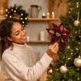 thumbnail image 4 of Burgundy Artificial Poinsettia Flower Ornament with Glitter Finish for Christmas Tree Decoration, 4 of 4