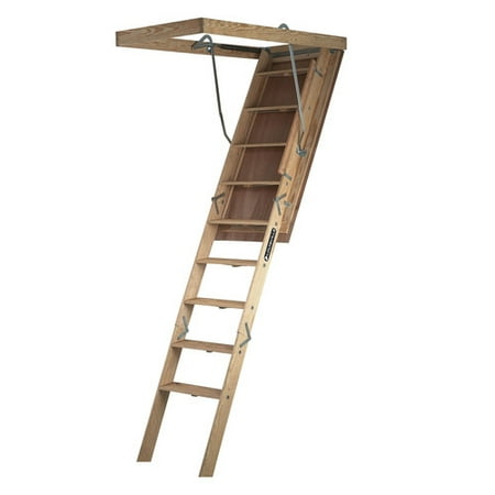 Wood Attic Ladder - Louisville Ladder S305P 8 ft. 9 in Wood Attic Ladder, 350 lbs. Load Capacity