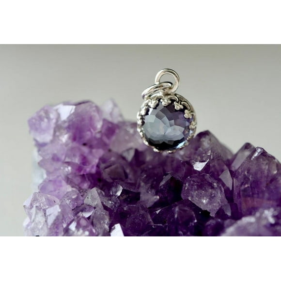 3 Ct Alexandrite Charm or Pendant | June Birthstone Color Changing Gemstone 925 Sterling Silver Rose Cut Pendant Gift