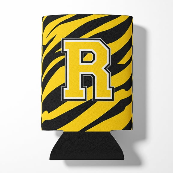 Letter R Initial Tiger Stripe - Black Gold  Can or Bottle Hugger