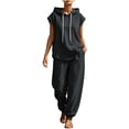 thumbnail image 2 of Maqroz Summer Outfits for Women 2 Piece Sleeveless Hooded Tank Tops Drawstring Jogger Sweatpants Casual Athletic Activewear Muscle Shirts Matching Tracksuits Sets, 2 of 9
