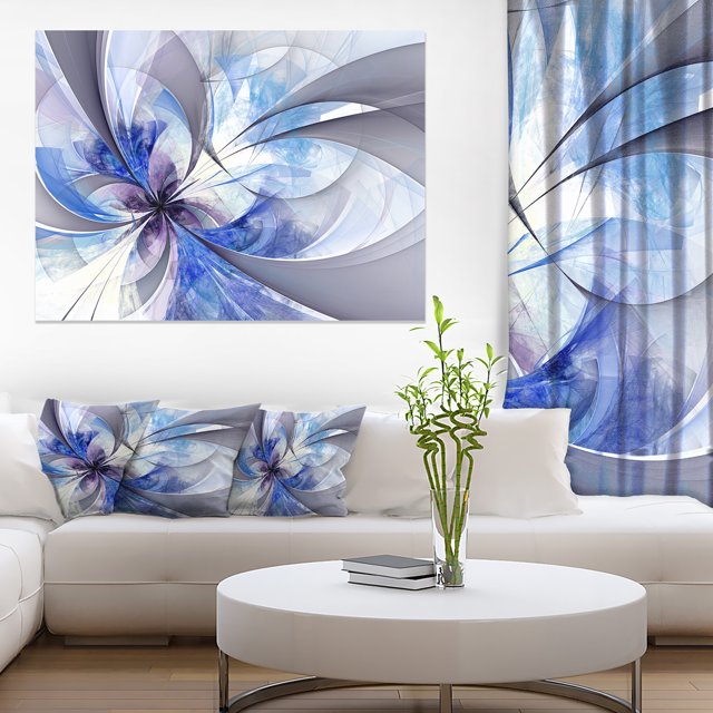 Blue Large Symmetrical Fractal Flower - Floral Canvas Art Print