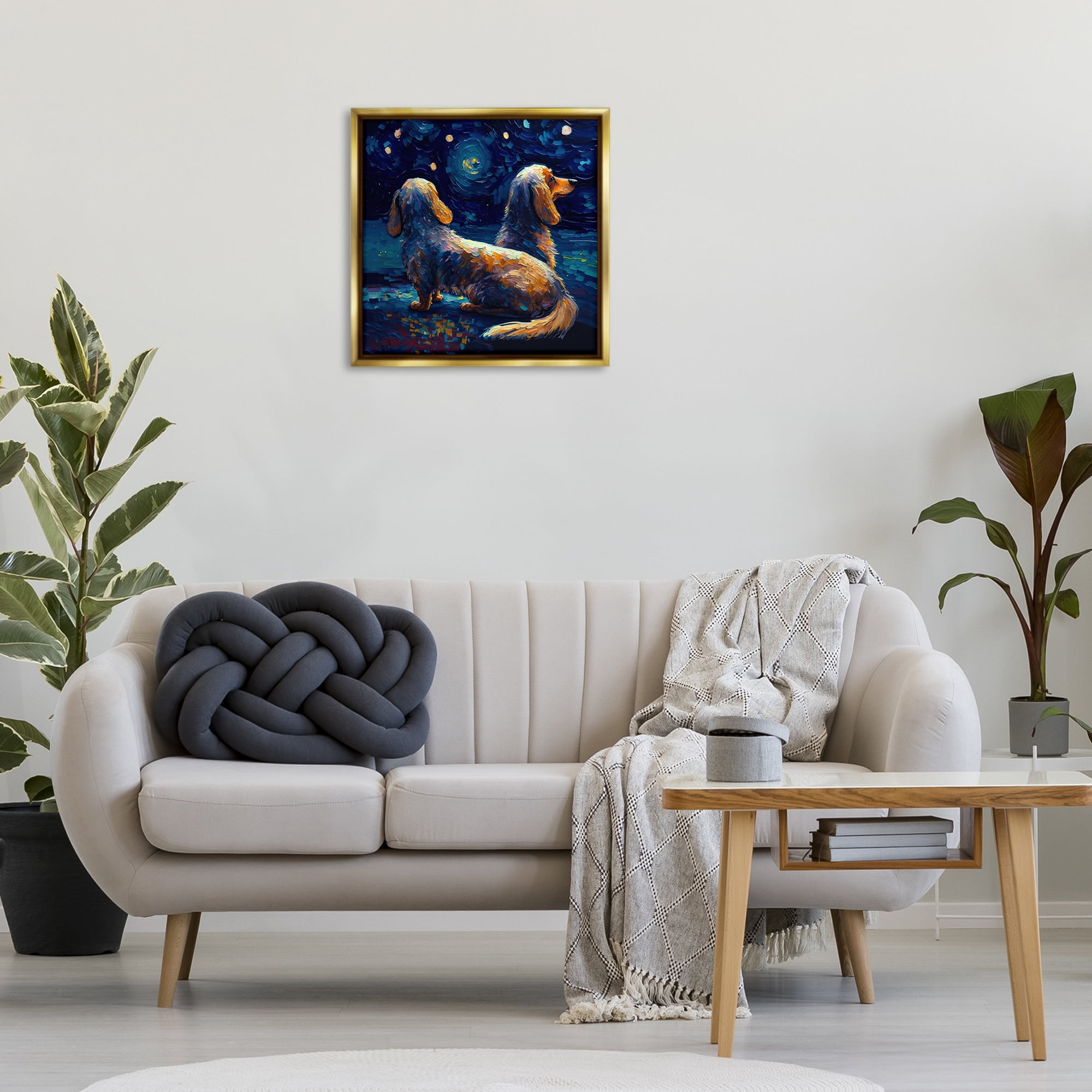 Stupell Industries Van Gogh Style Dogs Animals Painting Gold Floater Framed Canvas Art Print Wall Art, 25 x 25