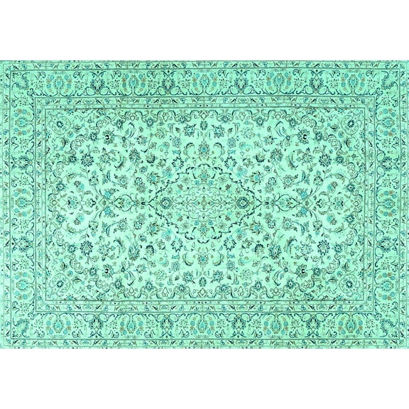 Ahgly Company Machine Washable Indoor Rectangle Persian Turquoise Blue Traditional Area Rugs, 5' x 7'