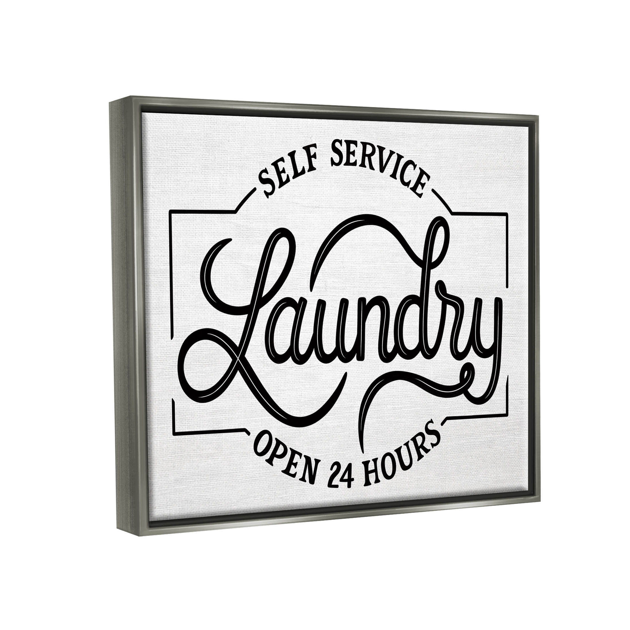 Self Service Laundry Open Sign Typography Graphic Art Luster Gray Framed Art Print Wall Art