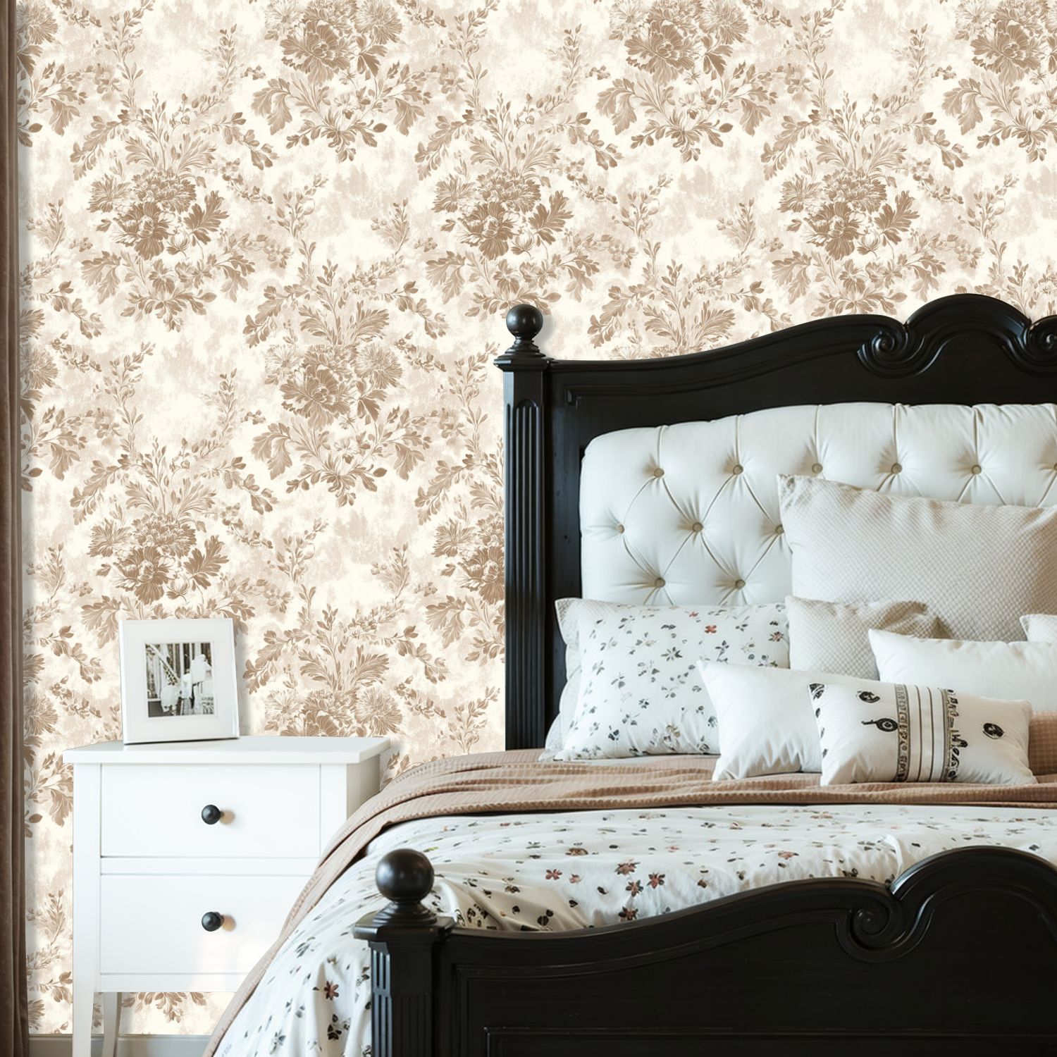 Peel and Stick Wallpaper Vintage Floral Soft Beige Brown Tones Wall Mural 23.6in x 9.8ft Self Adhesive Removable Wall Paper Renter Friendly Wallpaper for Nursery Bedroom Cabinets