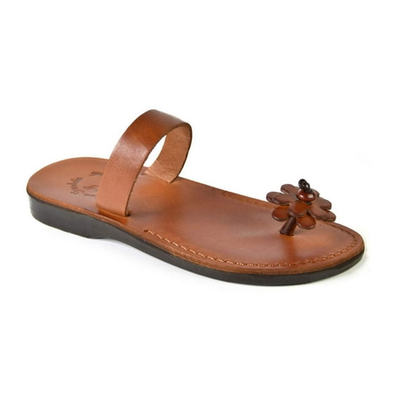 Esther - Leather Flower Flip Flops | Honey