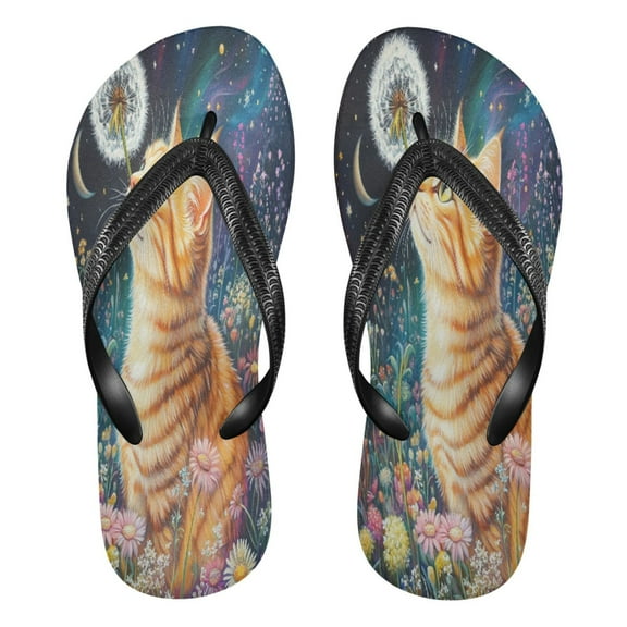 YAZAOOSummer Flip Flops Creatively Cosmic Cat Simple Beach Sandals