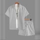 thumbnail image 5 of Ceisia Men's Slim Fit Jacquard 2-Piece Set Short Sleeve Button-Down Shirt with Elastic Waist Drawstring Shorts Gifts, 5 of 9