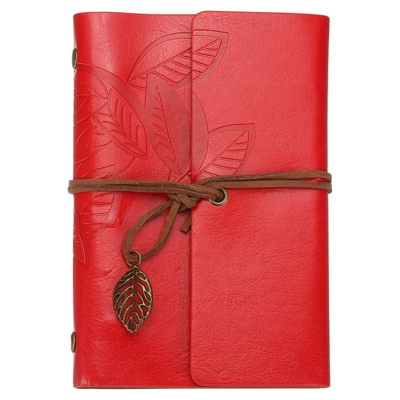 Uxcell A7Leather Cover Loose Leaf Journal Notebook, 5.8x4 Inch Travel Refillable Leather Diary Scrapbook Gift with 100GSM Blank Kraft Paper  for Office Daily Writing Business, Red