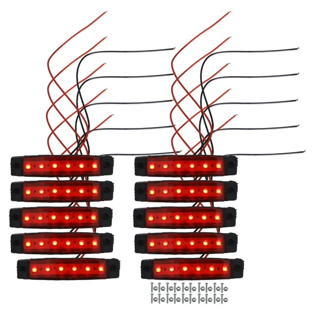 Unique Bargains Front Rear Side Marker Light 6 LED for Trailer Truck Caravan RV Van Lorry Tractor Red (Set of 10)
