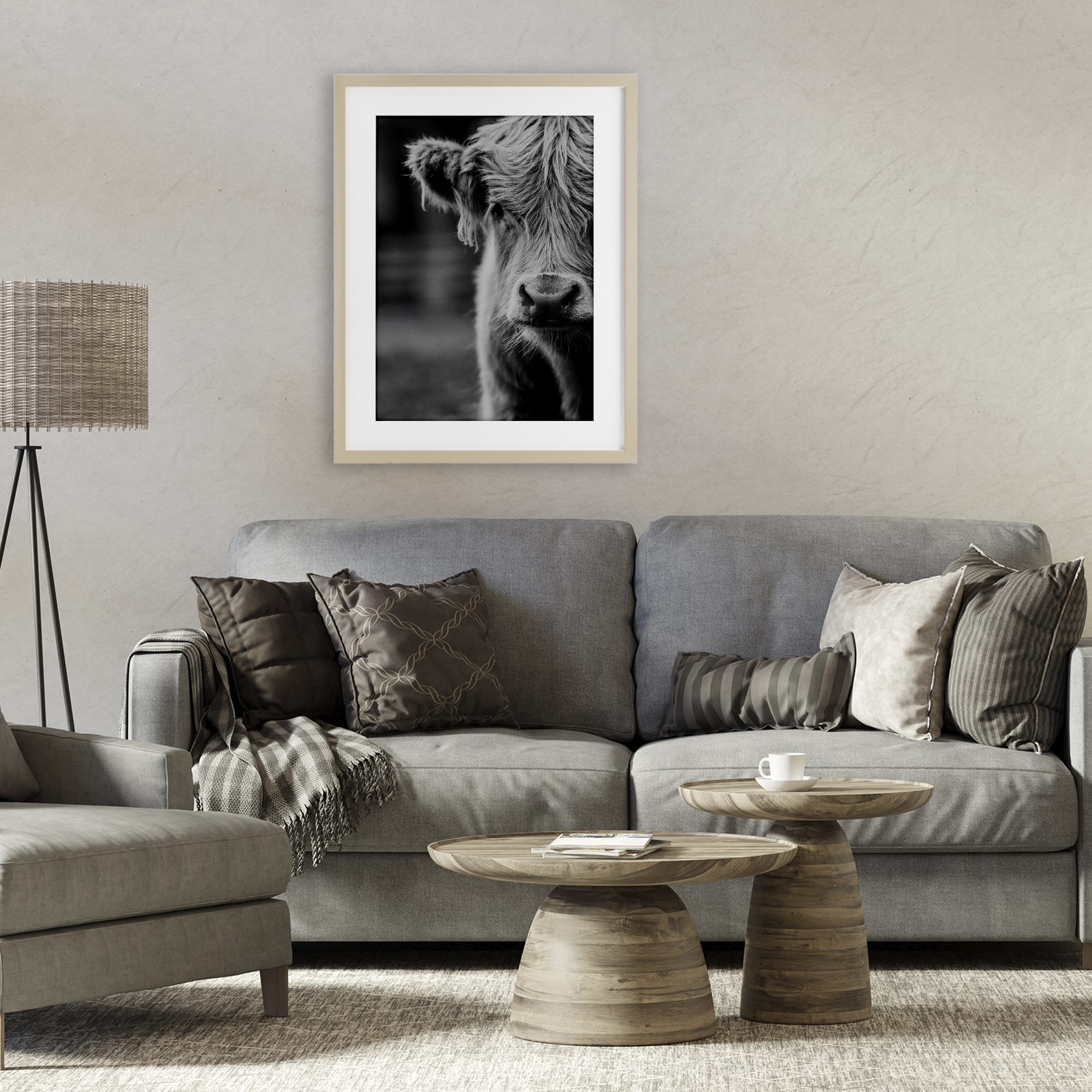 Baby Cow Face Birch Framed Print Under Glass, design by Amy Carroll