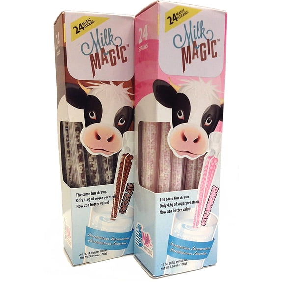 Strawberry & Chocolate Magic Milk Fun Straws 24 Each (2pk)