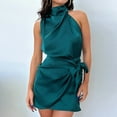 thumbnail image 4 of Robes Mini pour Femmes Sans Manches Col Montant Robe Ligne A pour Cocktail (Vert Foncé m), 4 of 10