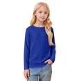 thumbnail image 3 of TQWQT Girls Long Sleeve Shirts Fall Trendy Plain Shirts Size 10-12 Kids Shirt Cute Crewneck T Shirts Girls Tops Tween Girls Clothes Dark Blue 5-6 Years, 3 of 6