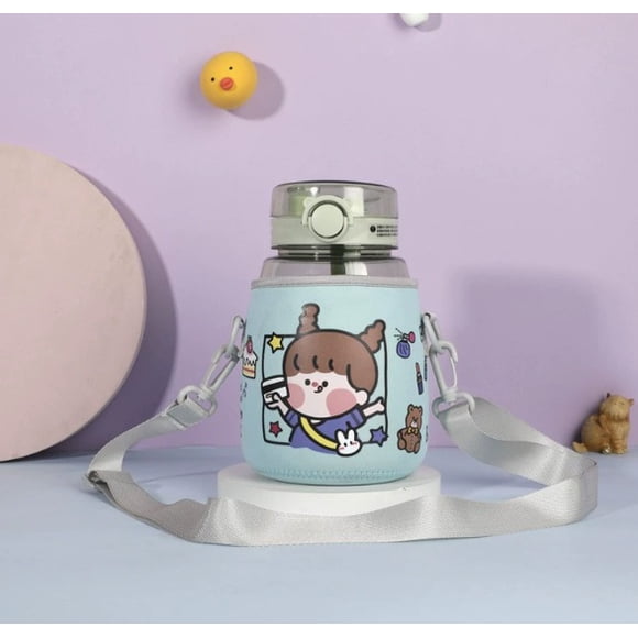 (Copa no incluida) Funda protectora for taza con barriga de dibujos animados, correa cruzada anticaída, funda protectora for taza de agua, unisex