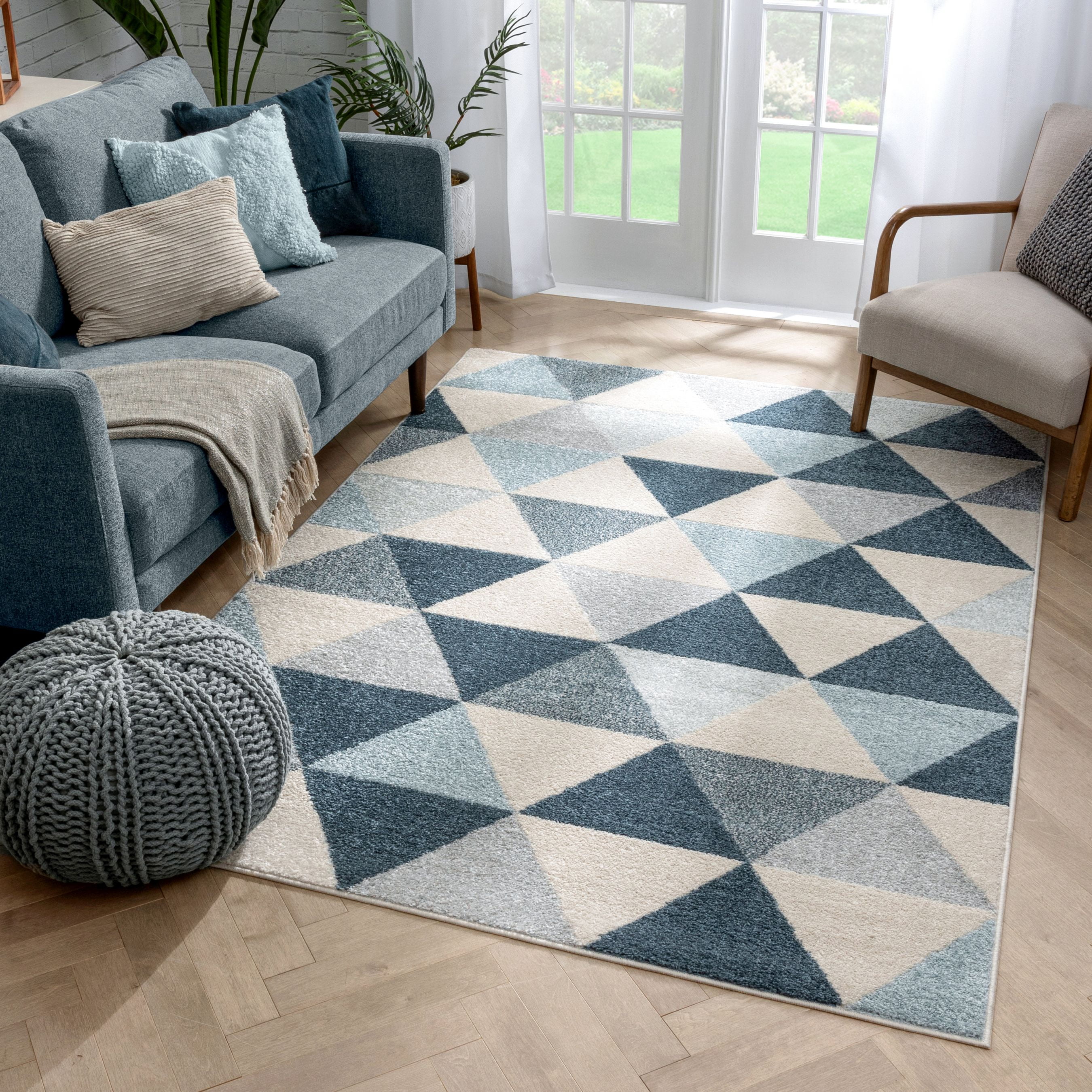 Well Woven Isometric Geometric Dark Blue Triangle Area Rug 8x11 (7'10