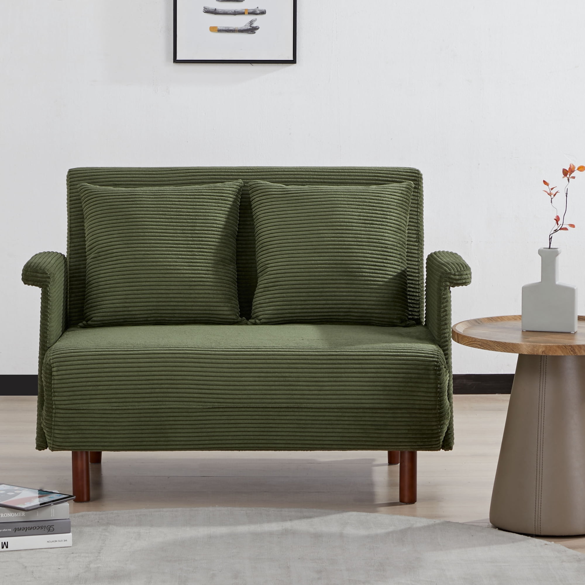 Artdeco Home Boston Convertible Futon Chair Darck Olive Green, Velvet Medium Pillows Included, Multi-Position 6 in Sofa, Futon Chair