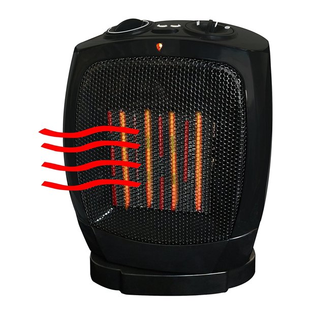 1 Quick Heater Ceramic Oscillating Black Adjustable Thermostat With