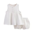 thumbnail image 2 of Toddler Girls Summer Outfits Cotton Linen Sleeveless Shirt with Buttons Tops Girls Outdoor Casual Shorts Set 2 Piece ﻿, 2 of 9
