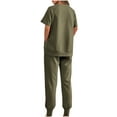 thumbnail image 5 of WREESH Womens Fashion Two Piece Outfits Solid Color Sweatsuits Loose Side Zipper Short Sleeve Crewneck Sweatshirt Jogger Sweatpant Lounge Sets Olive Green, 5 of 8