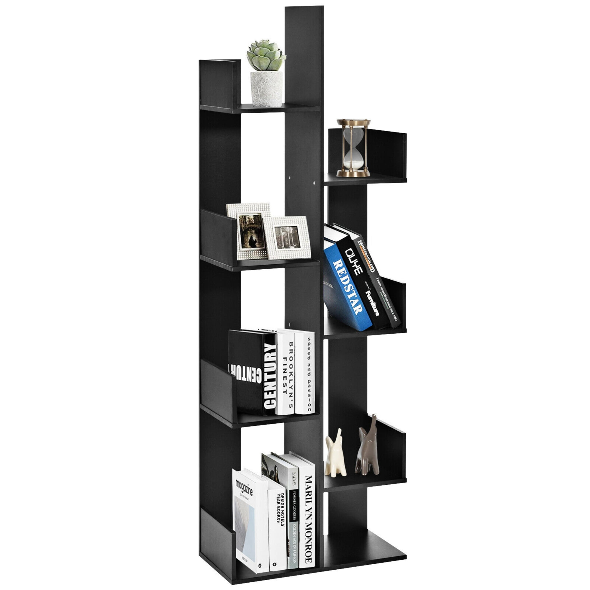 Gymax 8-Tier Bookshelf Bookcase w/8 Open Compartments Space-Saving Storage Rack Black