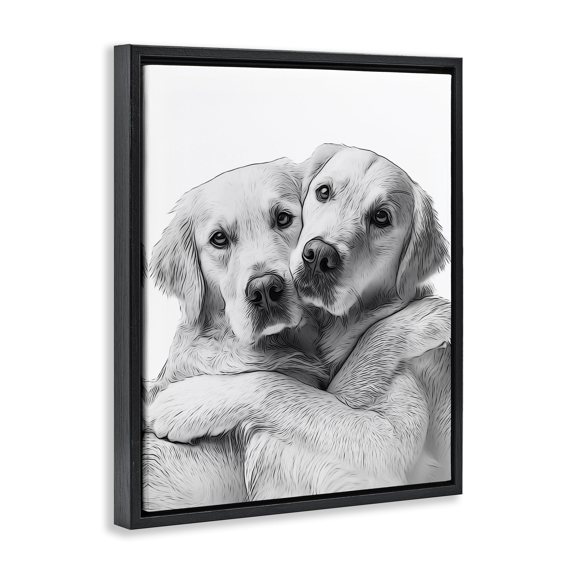 Stupell Industries Two Hugging Dogs Animals & Insects Painting Black Floater Framed Art Print Wall Art, 17 x 21