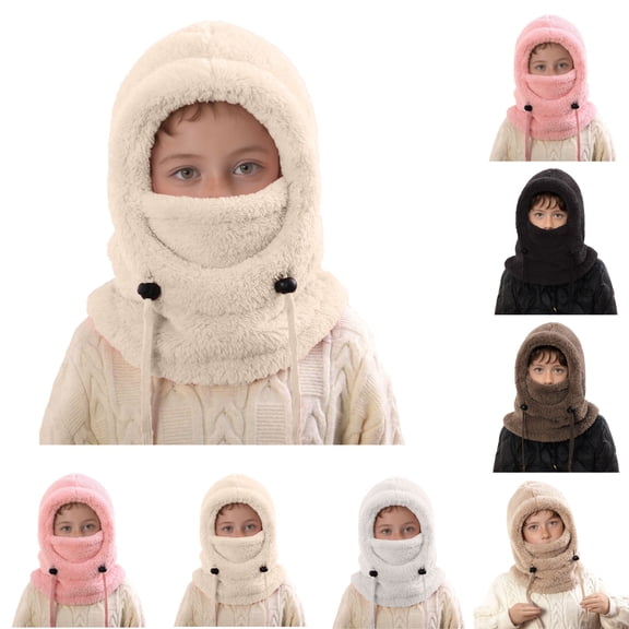 Kids Winter Hats Children's Balaclava Ski Mask Windproof Warm Adjustable with Lining Hat for Boys Girls Beige