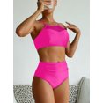 thumbnail image 6 of MGDXOX Women's High Waisted Bikini Set 2 Piece Sport Bathing Suit Halter Mesh Sheer Swimsuit Solid Color Ruched Swimwear Hot Pink S, 6 of 8