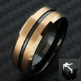 thumbnail image 2 of Tungsten Carbide Rings for Men Wedding Bands for Him 6mm Brushed Rose Gold Plated Black Stripe, 2 of 5