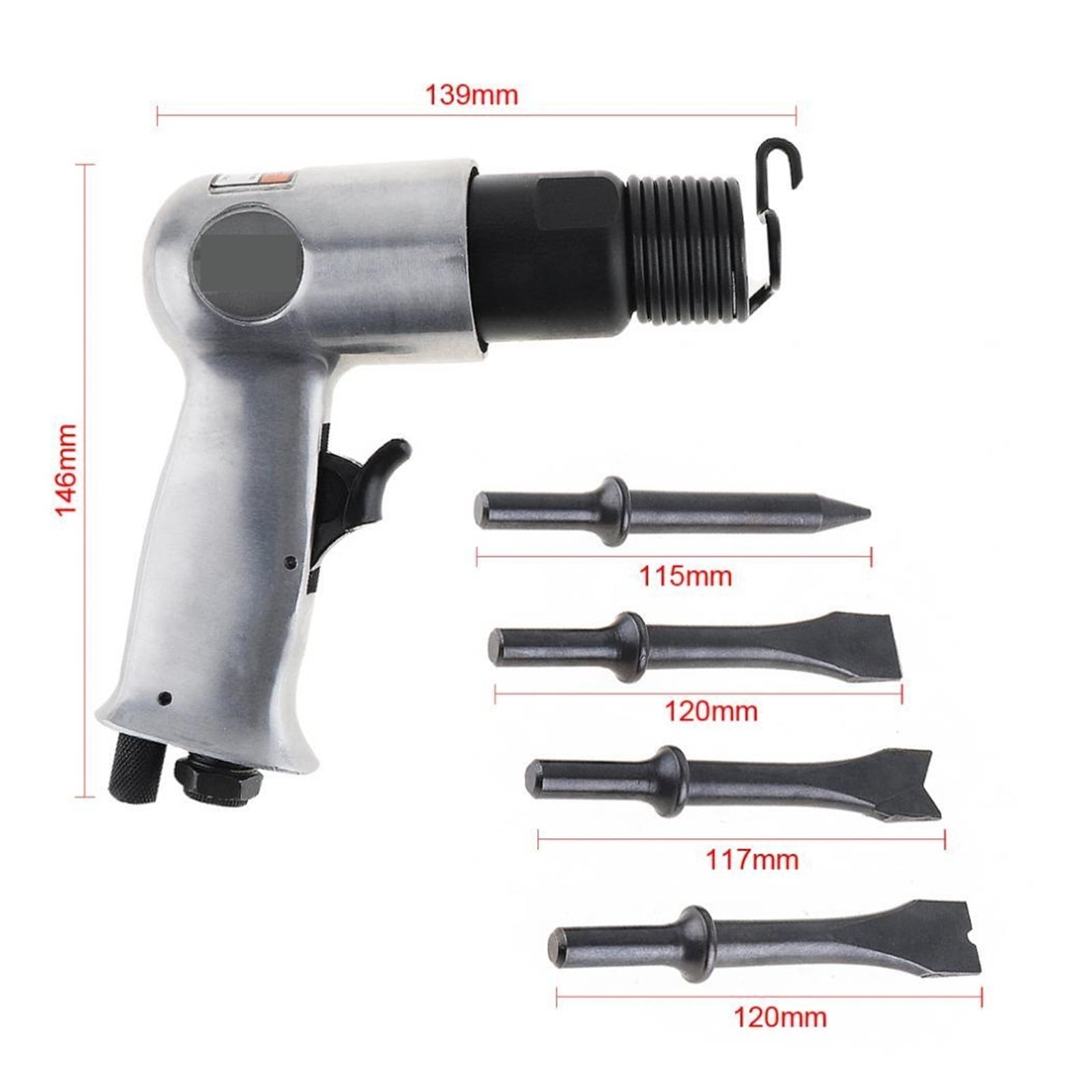 Heavy Duty Hammer Drill 9150 120mm Professional Handheld Pistol Gas Shovels Air Hammer Small Rust Remover Pneumatic Tools With 4 Chisels ,Easy to Use