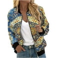 thumbnail image 2 of Fartey Womens Fashion Bomber Jacket Casual Full Zip Coats with Pockets Lightweight Long Sleeve Moto Biker Windbreaker Retro Floral Print Jackets S-2XL, 2 of 5