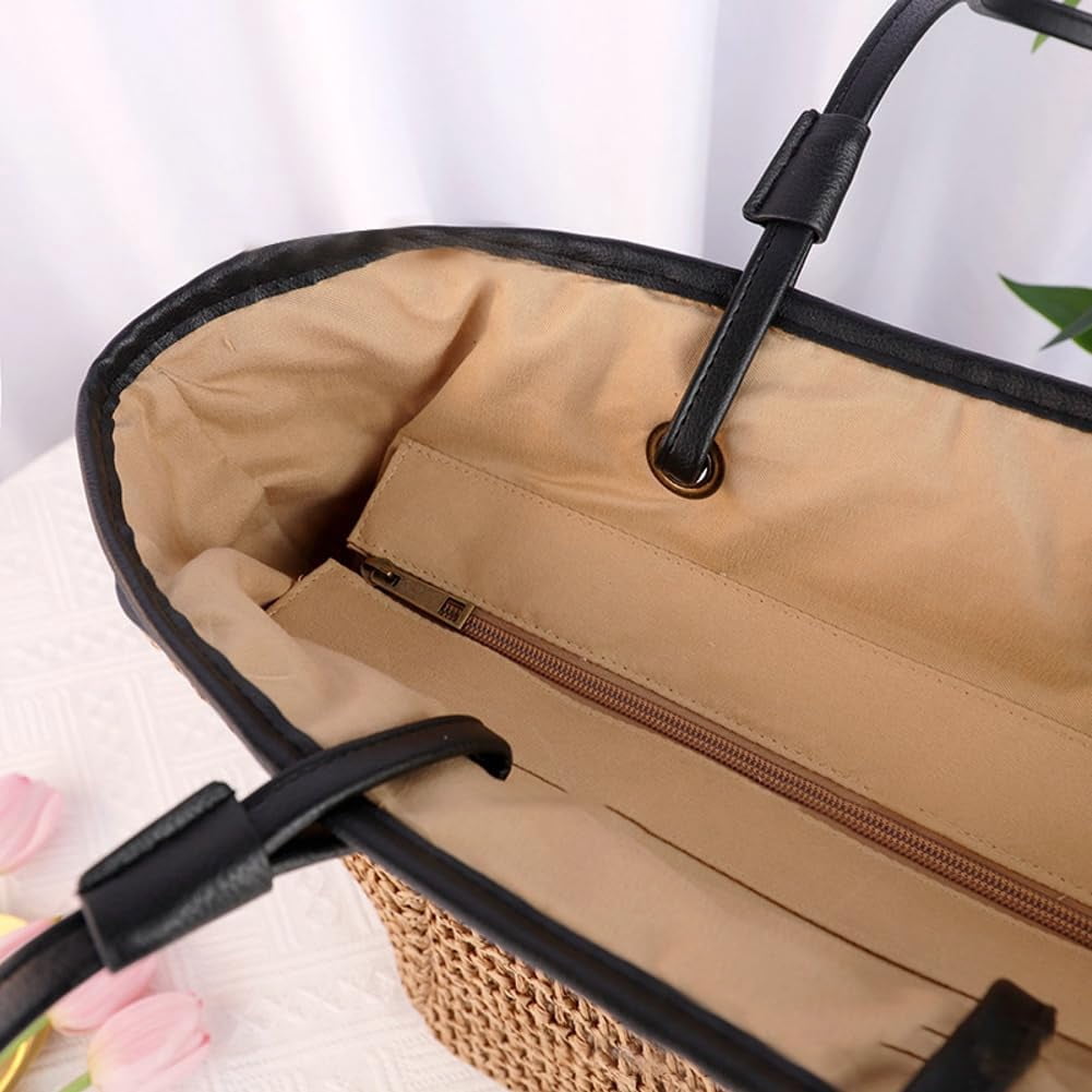 Summer Beach Tote Bag for Women Large Straw Shoulder Bag Womens Handbag Purse with Zipper