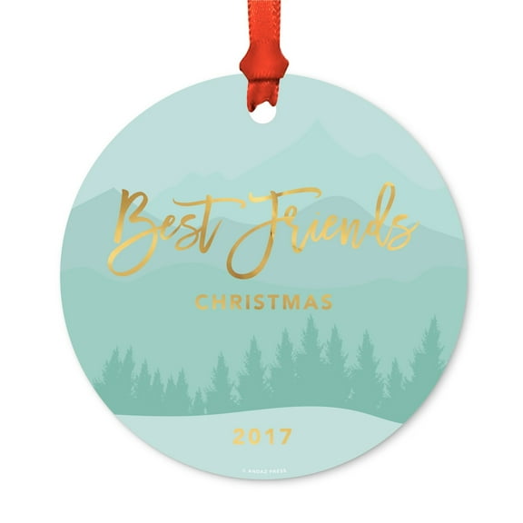 Metal Christmas Ornament, Best Friends Christmas 2017, Winter Wonderland Forest, Includes Ribbon and Gift Bag