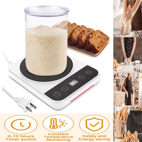 Dongyi Precise Sourdough Starter Warmer Mat-1°F Thermostat Control(70-100°F)with 12H Timer,Auto On/Off Warming for Perfect Dough Proofing,Baking Accessories