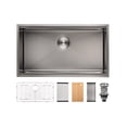 thumbnail image 3 of 33 Inch Drop In & Undermount Kitchen Sink, Single Bowl Stainless Steel Kitchen Sink, Deep Basin Rust Resistant Farmhouse Sink with Noise Canceling Technology Black, 3 of 9