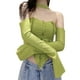 thumbnail image 5 of Lucakuins - Camiseta corta con hombros descubiertos para mujer, manga larga, color sólido, halter, dobladillo irregular Lucakuins  moda, 5 of 9