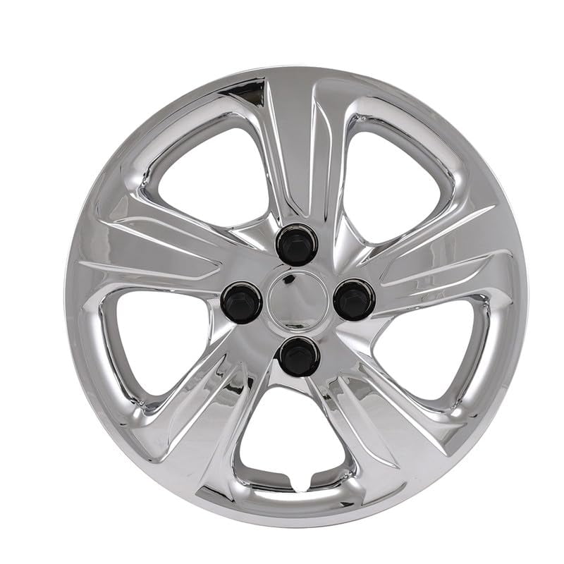 Fuel Rider Set of 4 15 inch Chrome Screw-On Hubcaps with 5 Spoke Compatible with 2019-2022 Chevrolet Spark LS Standard Steel Wheel Covers