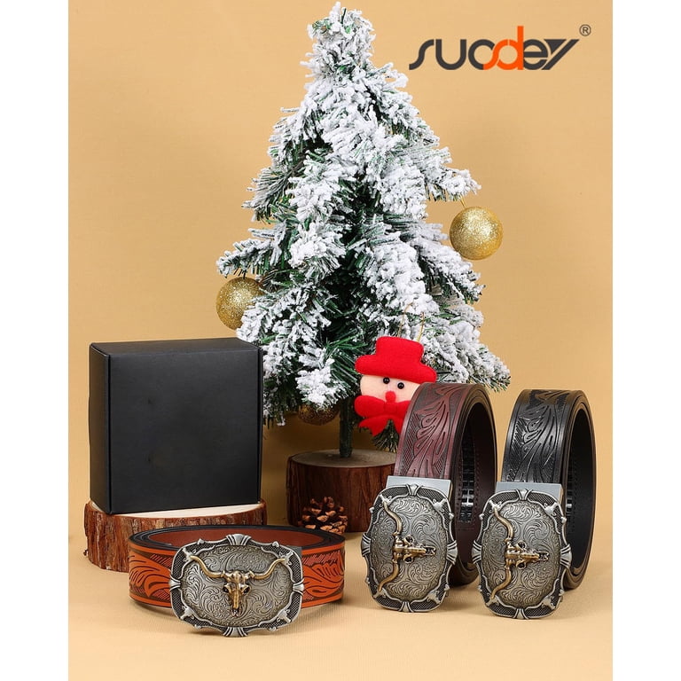 SUOSDEY Cowboy Ratchet Belt, Western Leather Automatic Buckle photo 7