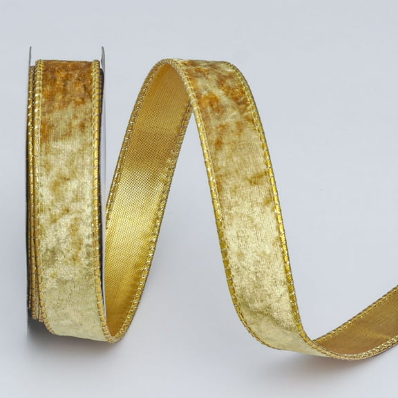 NAMZI 10 Yard Continuous 1 Inch Wired Ribbon, Metallic Crushed Velvet Christmas Style for Tree Decoration, Wreaths Supplies, Gift Wrapping & Crafts, Yellow