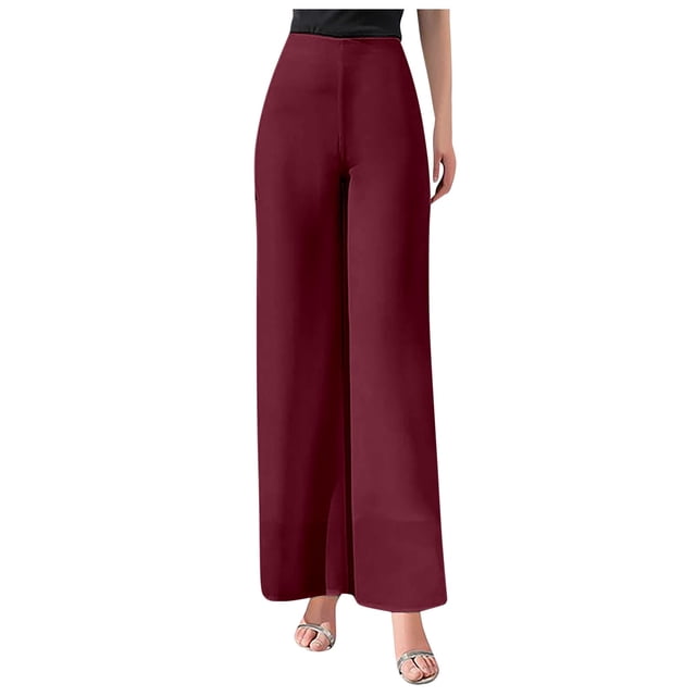 Pantalones acampanados de gasa de cintura alta para mujer: parte trasera elástica, cremallera lateral, tejido fluido, para bodas y cócteles