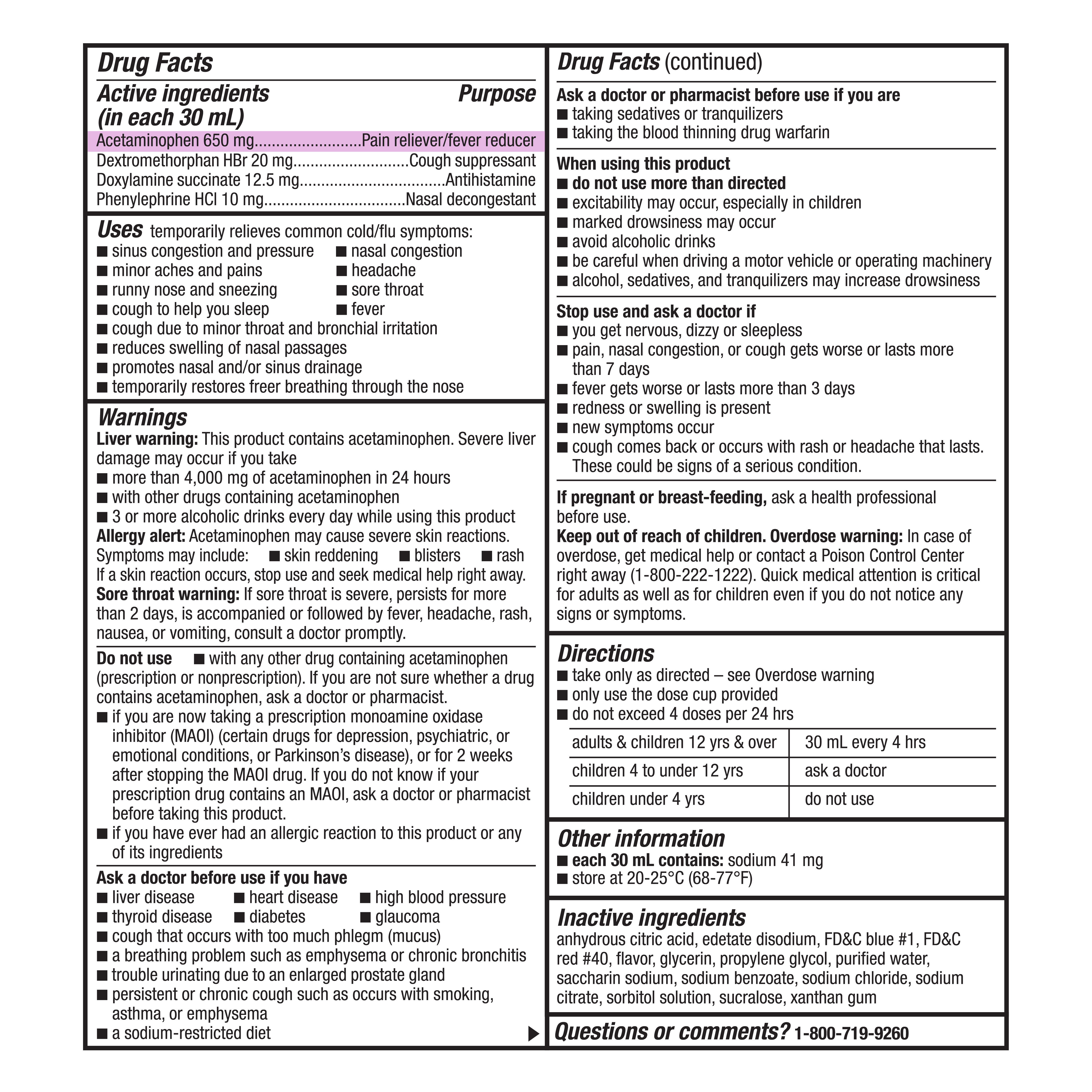 Medicamento para resfriado y gripe nocturno de máxima resistencia Equate, Sabor a bayas, 12 fl oz, para adultos, comparable a los ingredientes activos de Vicks NyQuil Severe 6